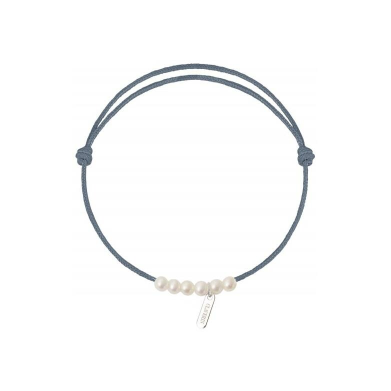 Bracelet Claverin little treasures sur cordon gris cendre en argent et perles blanches